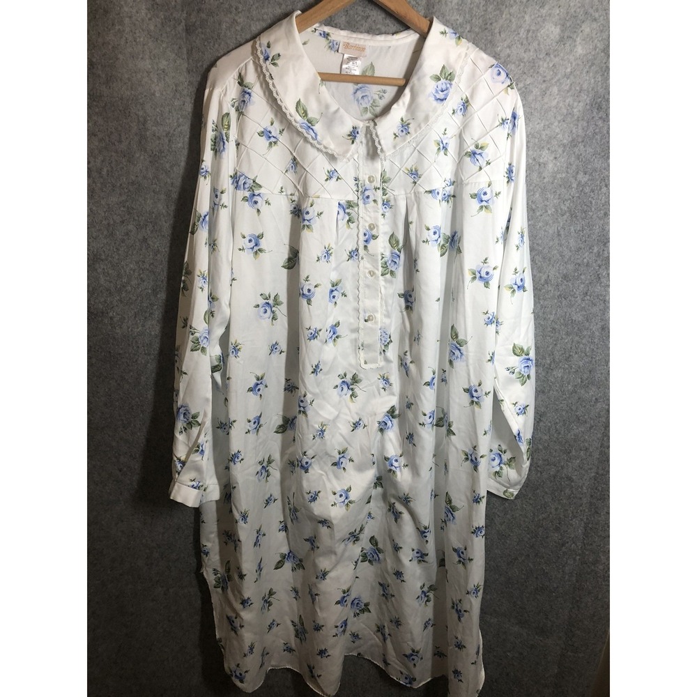 Vintage Barbizon Nightgown 3XL Blue Floral Lace Smocked Classic